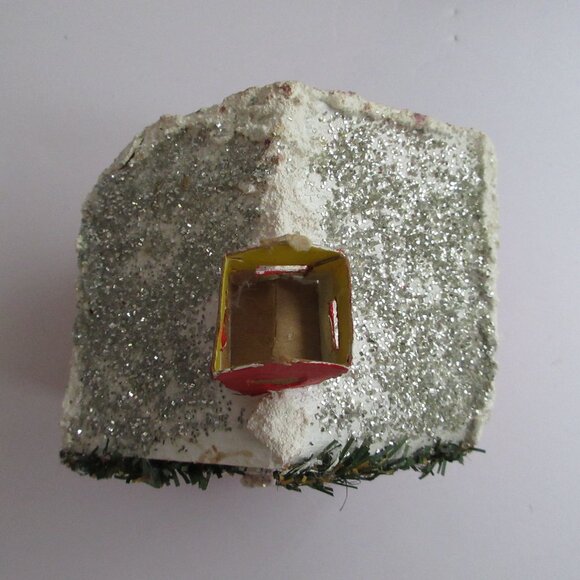 Handmade Putz Glitter Red House Retro Style Cardboard House Wreath Trim - Picture 3 of 11